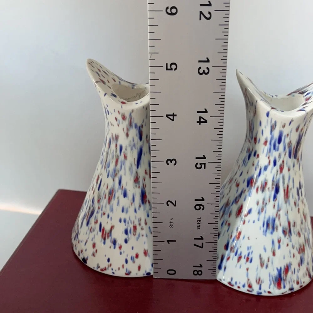 Art pottery candle holders with drip paint design